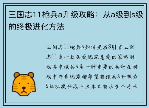 三国志11枪兵a升级攻略：从a级到s级的终极进化方法